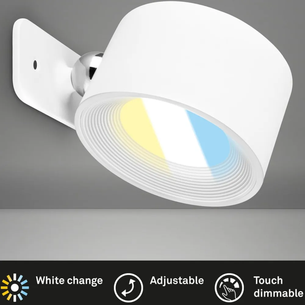Briloner Væglamper|Væglamper > LED-væglampe Tari, hvid, CCT, touchdæmper, USB
