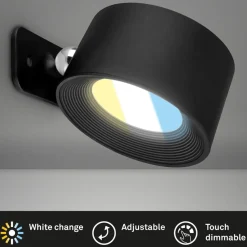Væglamper|Væglamper ^ Briloner LED-væglampe Tari, sort, CCT, touchdæmper, USB