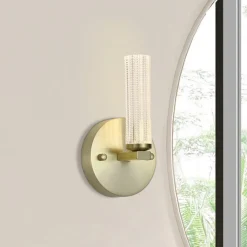 Væg- Og Spejllamper ^ Searchlight LED-væglampe til badeværelset Aberdeen, højde 24 cm, messingfarvet metal