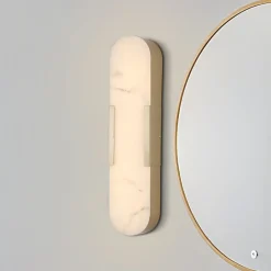 Væg- Og Spejllamper ^ Searchlight LED-væglampe til badeværelset Opaline Højde 50 cm guldfarvet metal/harpiks