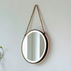 Møbel Og Interiør ^ Paul Neuhaus LED-vægspegel VIDRO, sort, Ø 40 cm, powerbank, hængende