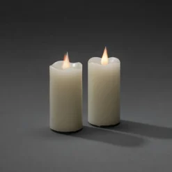 Konstsmide Christmas Dekorationsbelysning|Julepynt > LED-vokslys creme, lysfarve ravgul, Ø 7,5 cm 2 stk