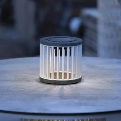 Les Jardins Solcellelamper > LED-solcellebordlampe Halo, hvid, aluminium/granit