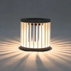 Les Jardins Solcellelamper > LED-solcellebordlampe Halo, hvid, aluminium/granit