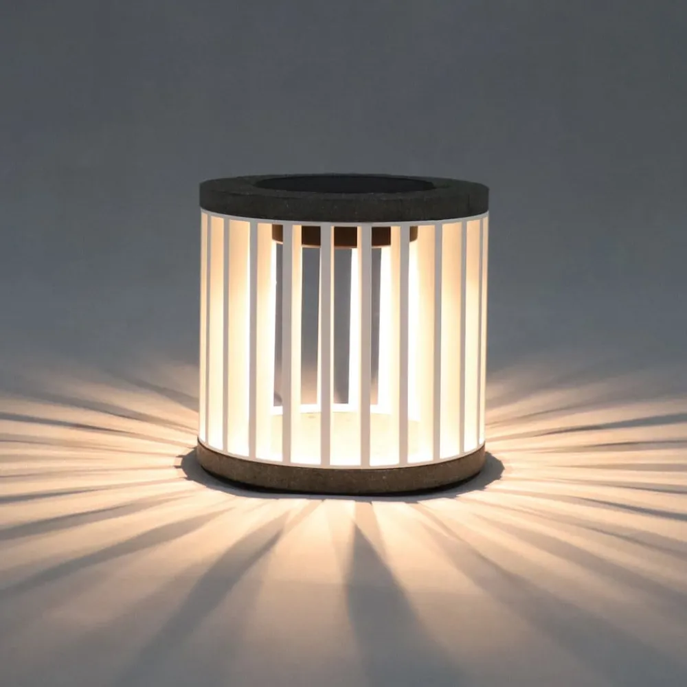Les Jardins Solcellelamper > LED-solcellebordlampe Halo, hvid, aluminium/granit