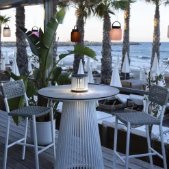 Les Jardins Solcellelamper > LED-solcellebordlampe Halo, hvid, aluminium/granit