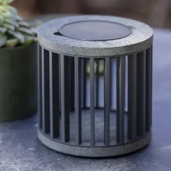 Les Jardins Solcellelamper > LED-solcellebordlampe Halo, grå, aluminium/granit