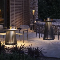 Les Jardins Solcellelamper > LED-solcellebordlampe Halo, grå, aluminium/granit