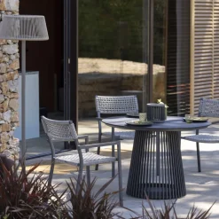 Les Jardins Solcellelamper > LED-solcellebordlampe Halo, grå, aluminium/granit