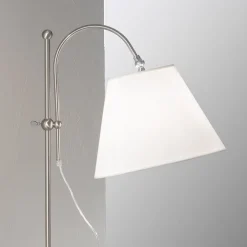 Gulvlamper|Gulvlamper ^ ORION Lilly tekstil-gulvlampe, nikkel, højdejusterbar