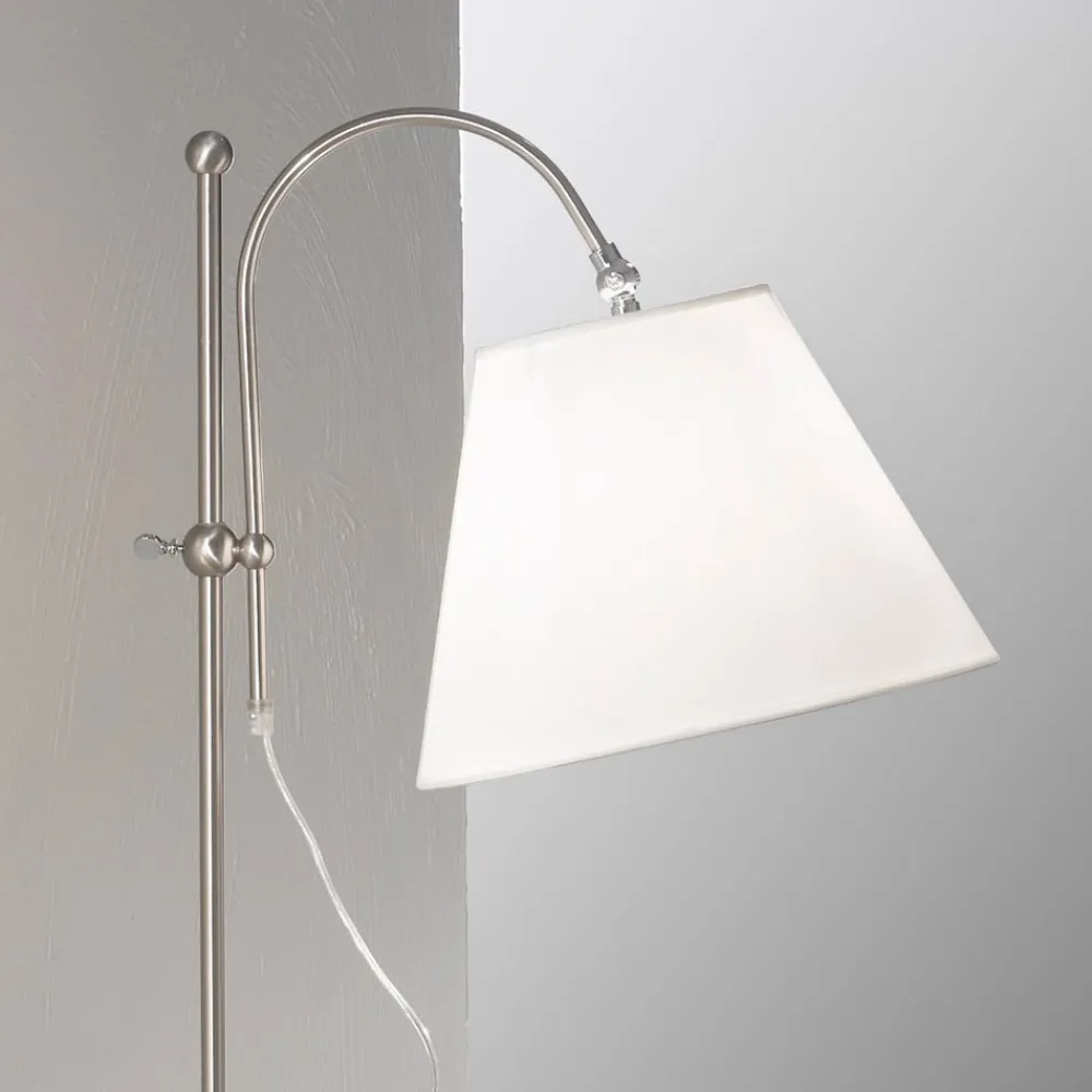 Gulvlamper|Gulvlamper ^ ORION Lilly tekstil-gulvlampe, nikkel, højdejusterbar