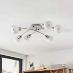 Lindby Loftlamper|Loftlamper > Agmar loftlampe, nikkelfarvet, glas, 6 lyskilder, E14