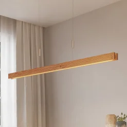 Lindby Pendellamper|Pendellamper > Alimara LED-hængelampe i træ, træ, længde 138 cm