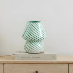 Lindby Bordlamper > Andriana bordlampe, grøn/hvid, glas, Ø 15 cm