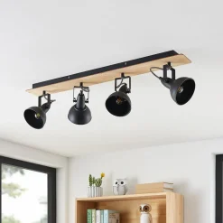 Gang|Loftlamper ^ Lindby Aylis loftlampe, 4 lyskilder, 82 cm, sort, træ, E14