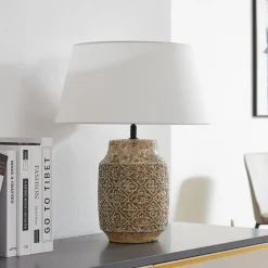Bordlamper ^ Lindby bordlampe Aelith, Ø 40 cm, brun, keramik, E27