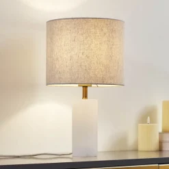 Pendellamper|Bordlamper ^ Lindby bordlampe Alabaster, hvid/beige, Ø 25 cm, marmor, E27