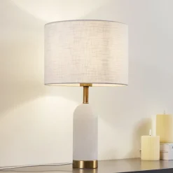 Lindby Pendellamper|Bordlamper > bordlampe alabast, hvid/guld, Ø 30 cm, marmor, E27