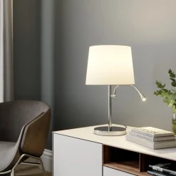 Bordlamper ^ Lindby bordlampe Benjiro, hvid, tekstil, læselampe, 52 cm