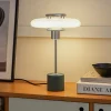 Lindby Pendellamper|Bordlamper > bordlampe Branford, retro, hvid/grøn opalglas/marmor
