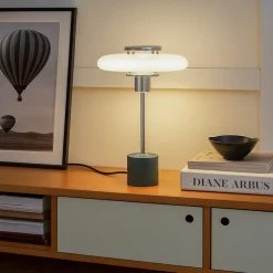 Lindby Pendellamper|Bordlamper > bordlampe Branford, retro, hvid/grøn opalglas/marmor