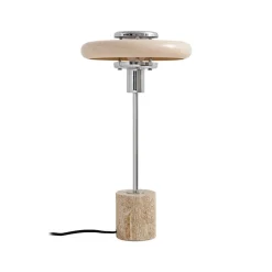 Pendellamper|Bordlamper ^ Lindby bordlampe Branford, retro, beige, metal/travertin