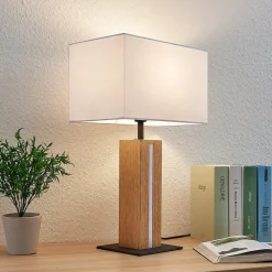 Lindby Pendellamper|Bordlamper > bordlampe Garry, 2 lyskilder, hvid, træ, 53 cm, E27