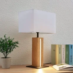 Lindby Pendellamper|Bordlamper > bordlampe Garry, 2 lyskilder, hvid, træ, 53 cm, E27