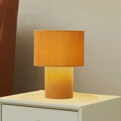 Lindby Pendellamper|Bordlamper > bordlampe Jone, lysebrun, tekstil, 30 cm høj, E27