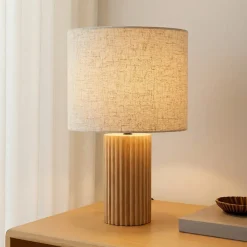 Lindby Bordlamper > bordlampe Kimiko, højde 38 cm, træ, tekstil