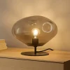 Bordlamper ^ Lindby bordlampe Lelia, røggrå, glas, metal, Ø 35 cm