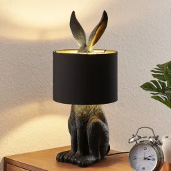 Lindby Bordlamper > bordlampe Lorentina, 56 cm, kanin, sort, tekstil