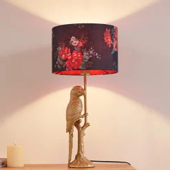 Lindby Pendellamper|Bordlamper > bordlampe Marula, guld, blomsterprint, tekstil, E27