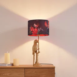 Lindby Pendellamper|Bordlamper > bordlampe Marula, guld, blomsterprint, tekstil, E27