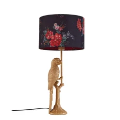 Lindby Pendellamper|Bordlamper > bordlampe Marula, guld, blomsterprint, tekstil, E27