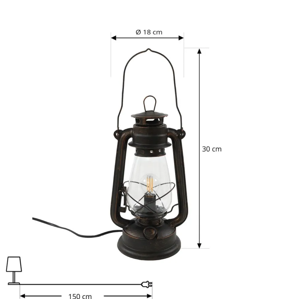 Lindby Pendellamper|Bordlamper > bordlampe Raisa, rustfarvet, metal, lygte, E14