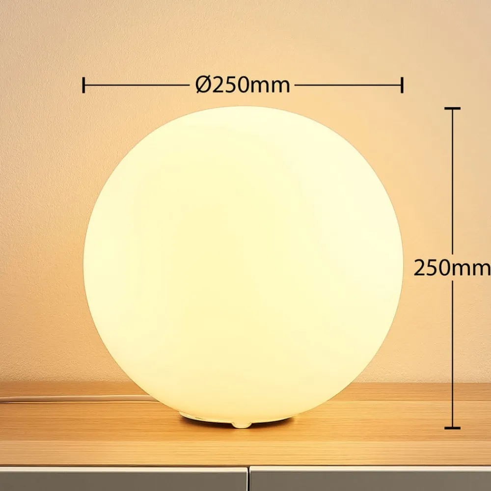 Lindby Bordlamper > bordlampe Rhona, hvid, opalglas, Ø 25 cm, E27
