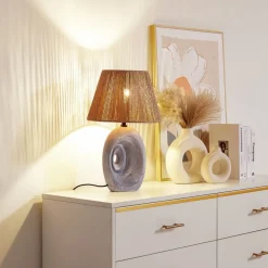 Bordlamper ^ Lindby bordlampe Seasur, blågrå, keramik, papir, 29 cm