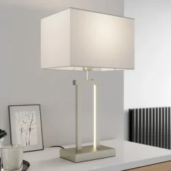 Lindby Bordlamper > bordlampe Sigurd, hvid, stof, højde 54 cm, E27