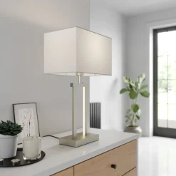 Lindby Bordlamper > bordlampe Sigurd, hvid, stof, højde 54 cm, E27