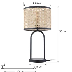 Lindby Bordlamper > bordlampe Yaelle, 50 cm høj, rattan, sort, E27