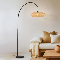 Gulvlamper|Gulvlamper ^ Lindby buelampe Solvian, sort/natur, bambus, metal