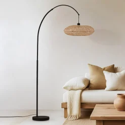 Gulvlamper|Gulvlamper ^ Lindby buelampe Solvian, sort/natur, bambus, metal