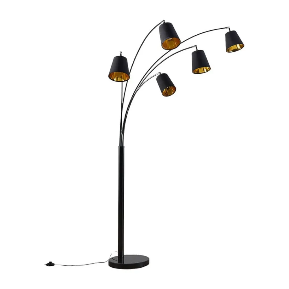 Lindby Gulvlamper|Gulvlamper > buelampe Tinne, sort/guld, marmor, 5 lyskilder, E14