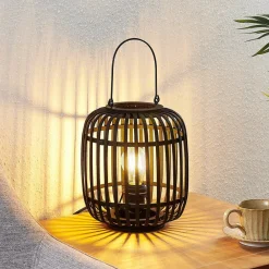 Lindby Pendellamper > Canyana bordlampe, sort, rattan, 27 cm høj