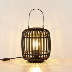 Lindby Pendellamper > Canyana bordlampe, sort, rattan, 27 cm høj