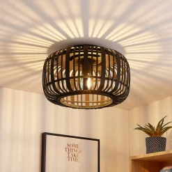Gang|Loftlamper ^ Lindby Canyana loftlampe, sort, rattan, Ø 40 cm