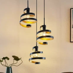 Lindby Pendellamper|Pendellamper > Colten hængelampe, Ø 50 cm, 3 lyskilder, sort, guld