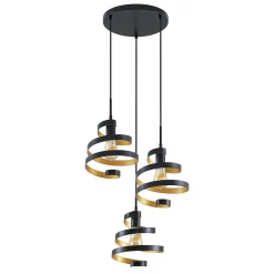 Lindby Pendellamper|Pendellamper > Colten hængelampe, Ø 50 cm, 3 lyskilder, sort, guld