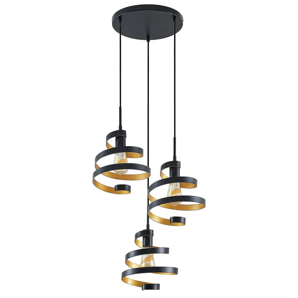 Lindby Pendellamper|Pendellamper > Colten hængelampe, Ø 50 cm, 3 lyskilder, sort, guld